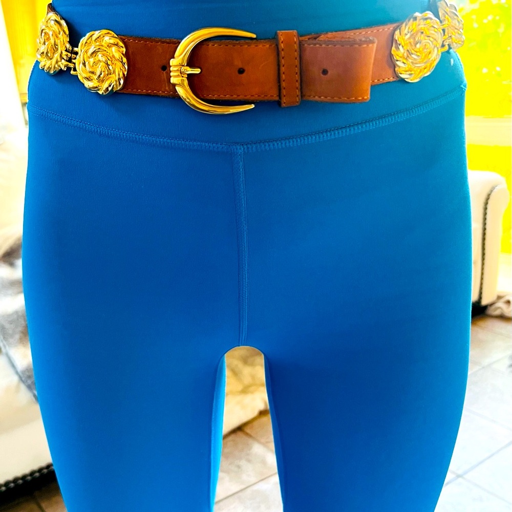 BEAUTIFUL RUST SUEDE Belt with Gold Floral Accent. Purchased in Paris. Used